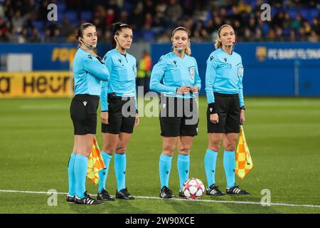 Barcelona, Spain. 21st, December 2023. Referee Eleni Antoniou seen during the UEFA Women’s Champions League match between FC Barcelona and FC Rosengaard at Estadi Johan Cruyff in Barcelona. (Photo credit: Gonzales Photo - Ainhoa Rodriguez). Stock Photo