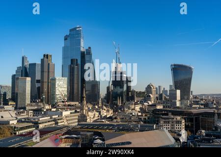 London, UK - 25 November 2023: City of London skyline as viewed from St Pauls Cathedral. Including new buildings under construction and the famous 20 Stock Photo