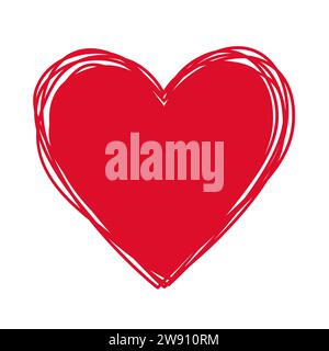 Scribbled heart with hand painted with ink heart isolated on white. Vector illustration Stock Vector