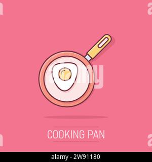 Vector cartoon frying pan icon in comic style. Cooking pan concept illustration pictogram. Skillet kitchen equipment business splash effect concept. Stock Vector