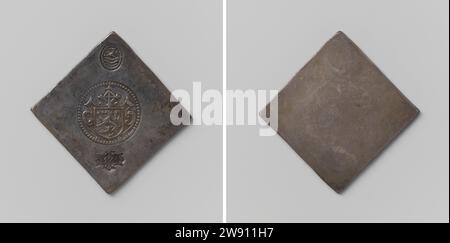Half Daalder, emergency coin from Zierikzee, beaten during the siege, Anonymous, 1575 - 1576 coin. siege coin Unilateral, diamond -shaped emergency coin. Front: three stamps above each other; From bottom to top: state weapon: coat of arms within oval edge of the pearl; city coat of arms: coat of arms in Cartouche in pearl edge; year in cartouche. Reverse: Inscription Netherlands silver (metal) striking (metalworking)  Zierikzee Stock Photo