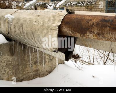 Heating main with broken thermal insulation coating Stock Photo