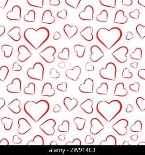 Red Love Heart with outlined style in white color background. Seamless pattern design template Stock Vector