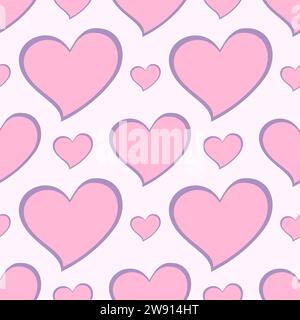 Cute heart shape, love symbol in violet pink color, seamless pattern design template Stock Vector
