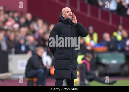 London, UK. 23rd Dec, 2023. Erik ten Hag Manager of Manchester United during the West Ham vs Manchester United, Premier League match at the London Stadium Stratford. Credit: MARTIN DALTON/Alamy Live News Stock Photo