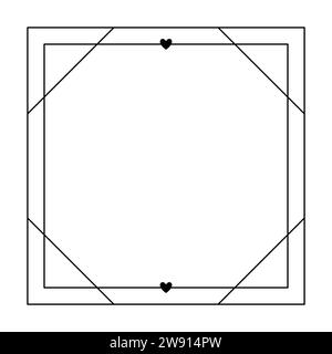 Valentine Day love aesthetic square frame with hearts. Trendy monoline geometric minimalist linear shape for social media or poster design Stock Vector