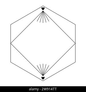 Valentine Day love aesthetic frame with hearts. Trendy monoline geometric minimalist linear shape for social media or poster design Stock Vector