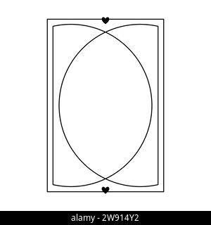 Valentine Day love aesthetic rectangle frame with hearts. Trendy monoline geometric minimalist linear shape for social media or poster design Stock Vector