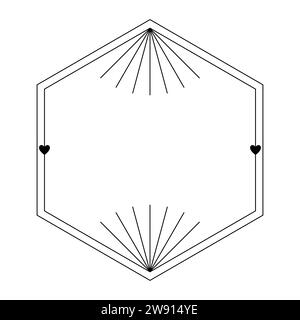Valentine Day love aesthetic frame with hearts and rays. Trendy monoline geometric minimalist linear shape for social media or poster design Stock Vector