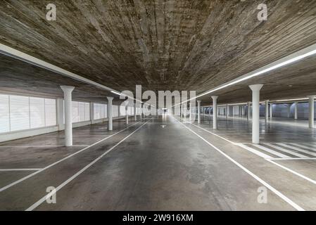 Empty muti storey car park, perspective. Stock Photo
