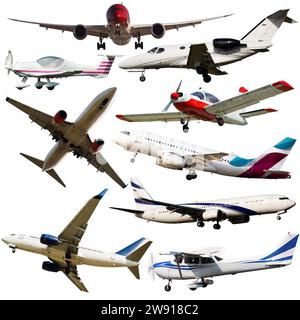 Collage of different civil airplanes Stock Photo