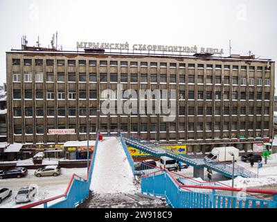 Murmansk, Russia - February 27, 2022: View of the building of the Murmansk shipyard Stock Photo