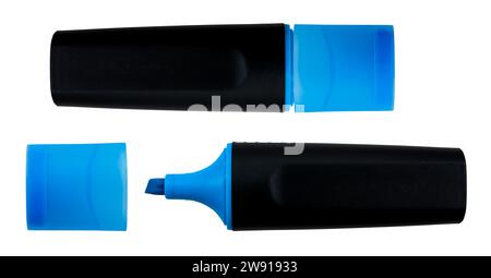 Permanent blue marker on a white background. Text marker for office and study Stock Photo