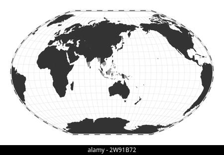 Vector world map. Winkel tripel projection. Plain world geographical map with latitude and longitude lines. Centered to 120deg W longitude. Vector ill Stock Vector