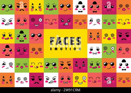 Simple flat design emotion faces background design Stock Vector