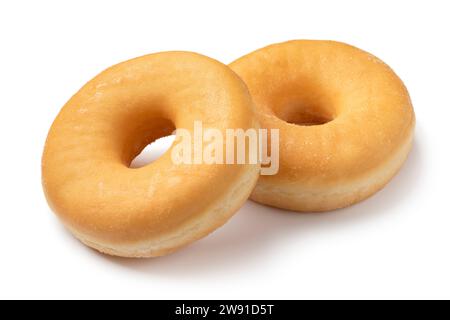 Pait of tasty sweet traditional donuts close up isolated on white background Stock Photo