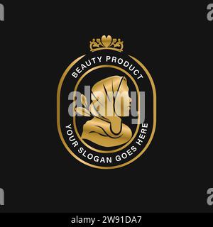 Luxury gold natural islamic woman silhouette wearing hijab logo template design Stock Vector