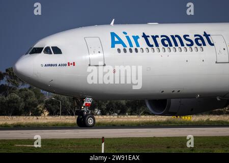 Air Transat Airbus A330-343 (REG: C-GTSD) departing Malta after 3 months of maintenance. Stock Photo