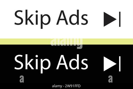 Skip Ad button Black and white collection vector | Advertising skip Stock Vector