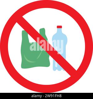 No Plastic use sign| Plastic use ban | Say no plastic bags | Ban single use plastic Stock Vector