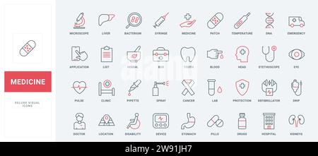 Outline symbols of emergency and pharmaceutical lab research, drugs in ...