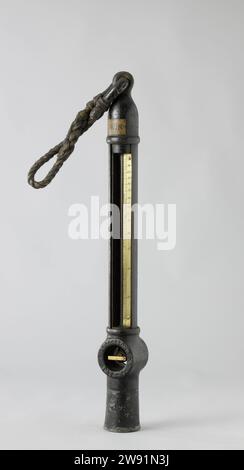 Sounding Lead, John Ericsson, c. 1836 - c. 1860 sounding lead Datplood with a sling. The lead contains a glass tube with a brass bowl next to it, which indicates the depth by water that penetrates into the tube. The tube has applied for this under a crane, in a circular formation of the lead of the lead. The glass tube and dish can be covered with a semi -round iron plate. At the bottom of the lead is a hole for taking soil samples. United States of America lead (metal). brass (alloy). iron (metal). glass. rope. leather Stock Photo