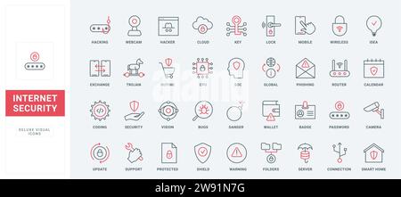 Outline cybersecurity support symbols, shield from computer virus of ...