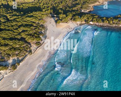 Cala Agulla beach in Majorca aerial view. Balearic Islands, Mediterranean Sea. Stock Photo