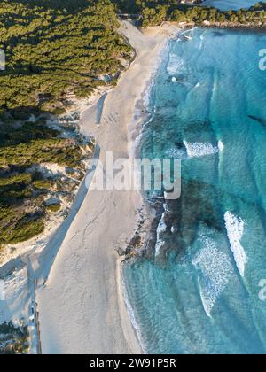 Cala Agulla beach in Majorca aerial view. Balearic Islands, Mediterranean Sea. Stock Photo