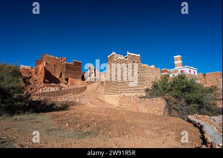 Al Jahamah, Asir, Saudi Arabia - November 25, 2023: View of the Al Jahamah Heritage Village. A typical historic architecture of the southwestern Saudi Stock Photo