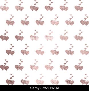 Heart seamless pattern in rose gold, transparent background Stock Vector