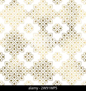 Heart mandala seamless pattern in gold, transparent background Stock Vector