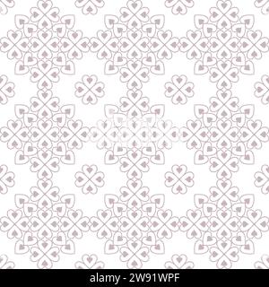 Heart mandala seamless pattern in mauve, transparent background Stock Vector