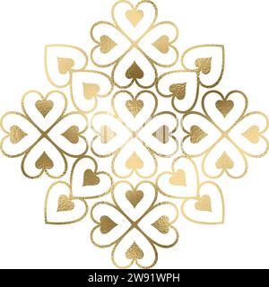 Heart mandala in gold, transparent backgroun Stock Vector