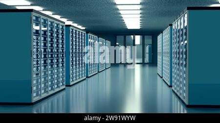 3D render of modern server room Stock Photo