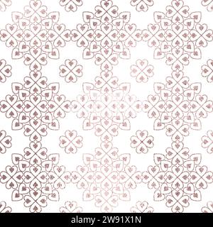Heart mandala seamless pattern in rose gold, transparent background Stock Vector