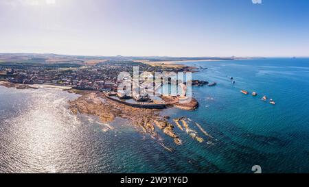 UK, Scotland, Dunbar, Aerial view of coastal town Stock Photo