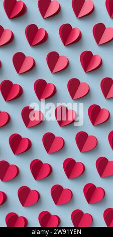 Seamless pattern of paper hearts on blue background Stock Photo
