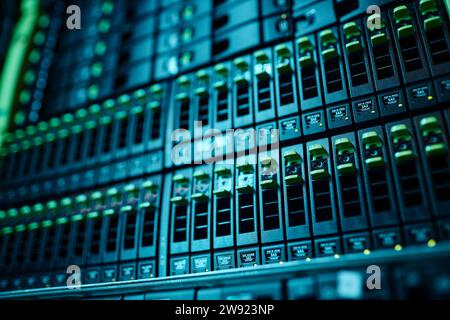 Switches of supercomputer equipment in database room Stock Photo