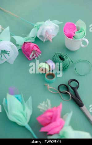 DIY decorative paper flowers for Easter Stock Photo