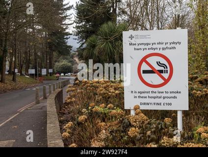 No smoking sign in hospital grounds, Abergavenny, Wales, UK Stock Photo