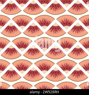 Seamless pattern with cut red kiwi fruit. Vector colorful background. Stock Vector