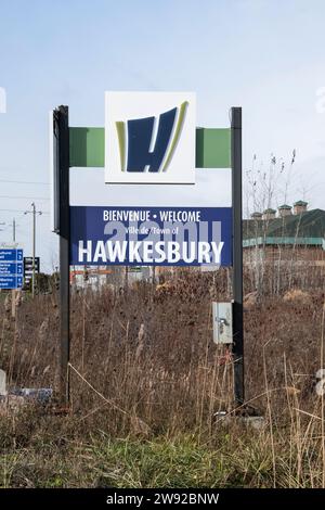 Welcome to the town of Hawkesbury sign in Ontario, Canada Stock Photo