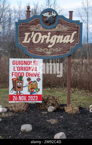 Welcome to L'Orignal sign in east Hawkesbury, Ontario, Canada Stock Photo