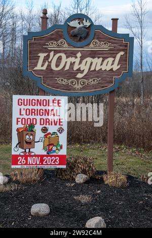 Welcome to L'Orignal sign in east Hawkesbury, Ontario, Canada Stock Photo