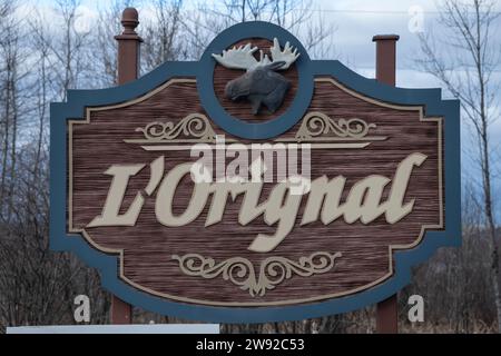 Welcome to L'Orignal sign in east Hawkesbury, Ontario, Canada Stock Photo