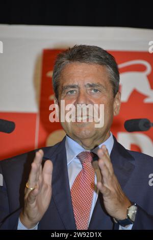 Foreign Minister Sigmar Gabriel on election campaign tour, on 7 August 2017 in Schwaebisch Gmuend, Germany Stock Photo