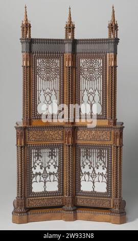 Silver cabinet, Jan Adolf Hillebrand, 1844  Silver cabinet whose face is controlled by turning, where all flagged mahogany colonets and pinacles are inlaid with an ivory piping, and further by IJl traceing work, both on a background of mirrors and against a wooden stock, and by the many complicated Robbells. The two cupboard halves tend lightly towards each other. The interior is veneered with various light, drawn types of wood and houses a number of surprises. Next to the drawers in the upper cabinet are secret drawers, and behind the hidden mechanism rotating central style, a whole series of Stock Photo