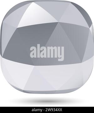 Low Poly Abstract Button, Shining Gemstone Design Element, Geometric Gray Spherical Object with Shadow Effect on White Background Stock Vector