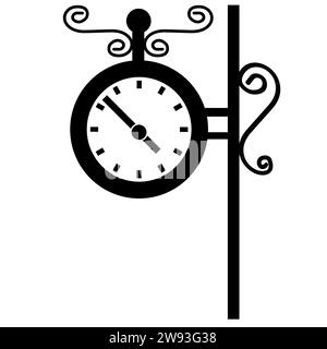 Clock at station icon. Train station clock sign. Vintage street numeral clock symbol. flat style. Stock Photo